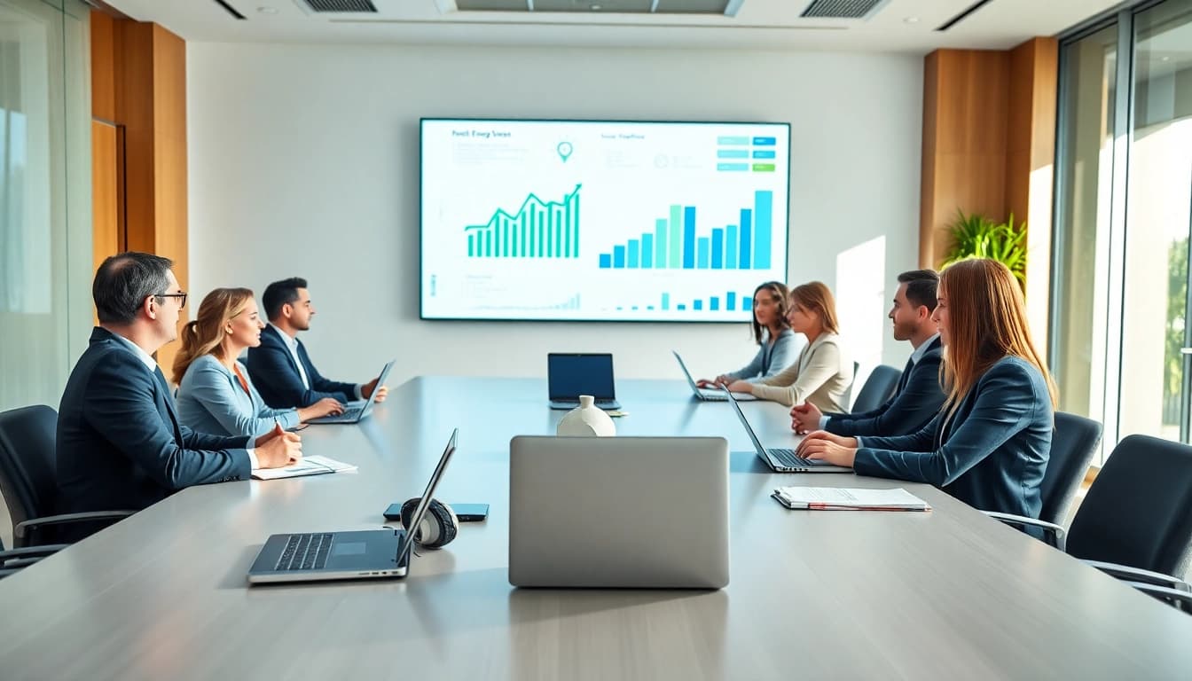 Engaged professionals discussing british gas business gas solutions in a modern boardroom.