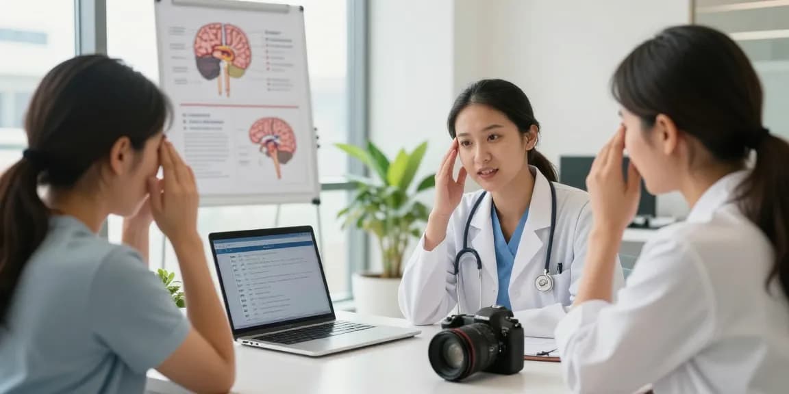 Migraine treatment Abu Dhabi: A healthcare professional discussing personalized options with a patient in a modern clinic.