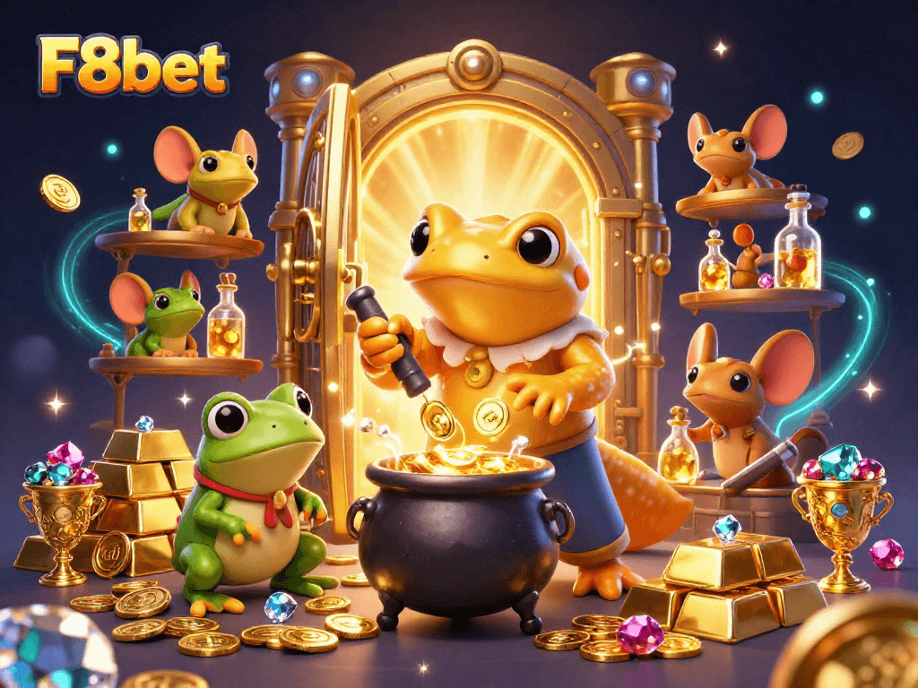 Experience thrilling wins at F8bet with exciting gold-themed casino illustrations.