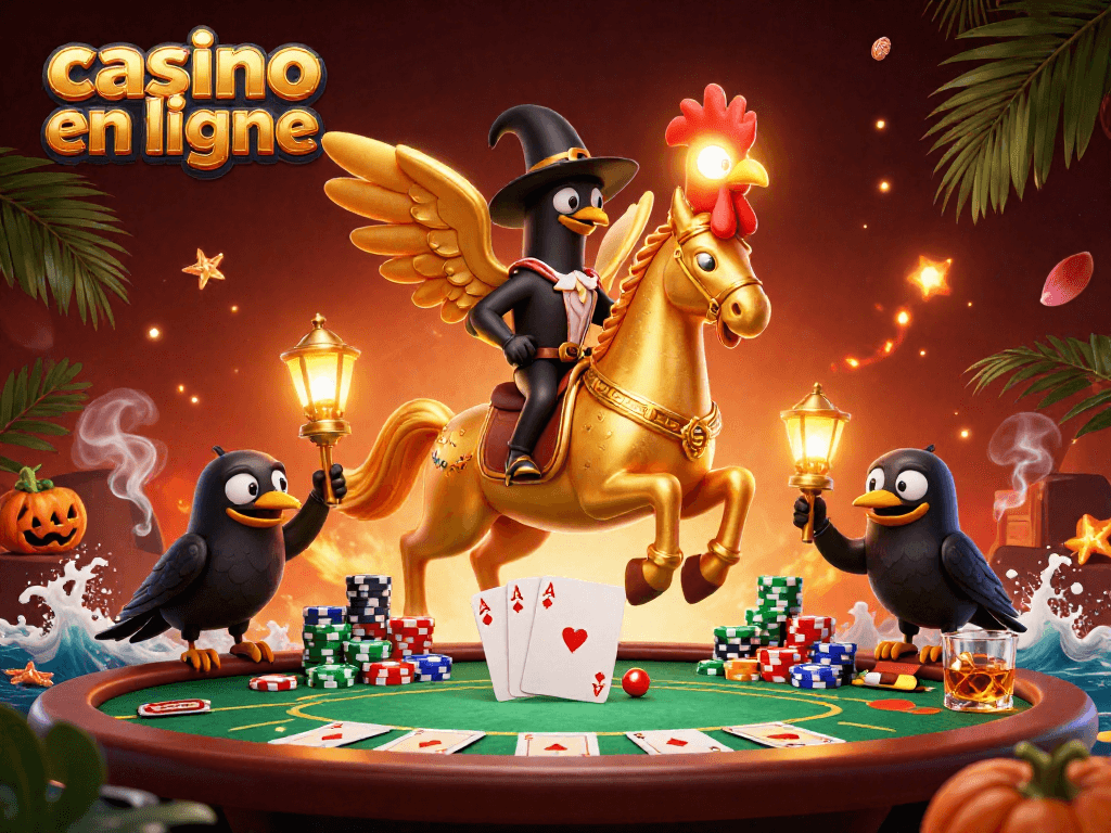 Gagnez au casino en ligne avec une illustration unique de personnages fantastiques dans un cadre vibrant.