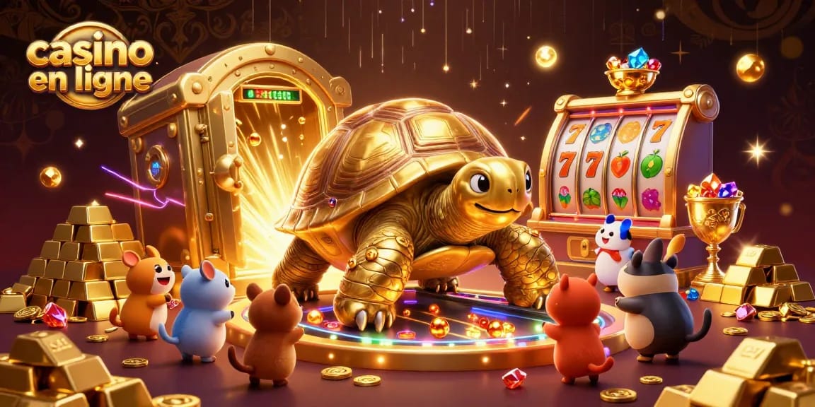 Profitez d'une expérience de jeu captivante dans un casino en ligne, avec des machines à sous et des trésors lumineux.