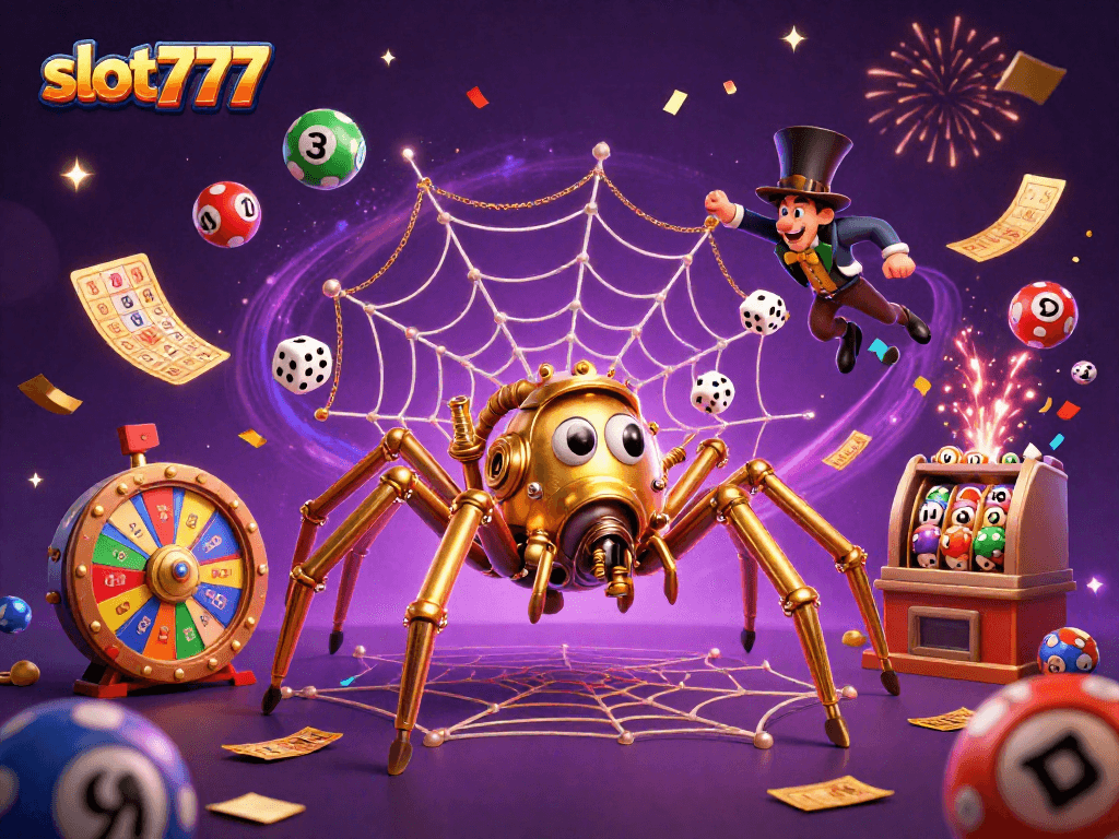 Experience thrilling wins on slot777 with a dynamic 3D illustration of casino excitement.