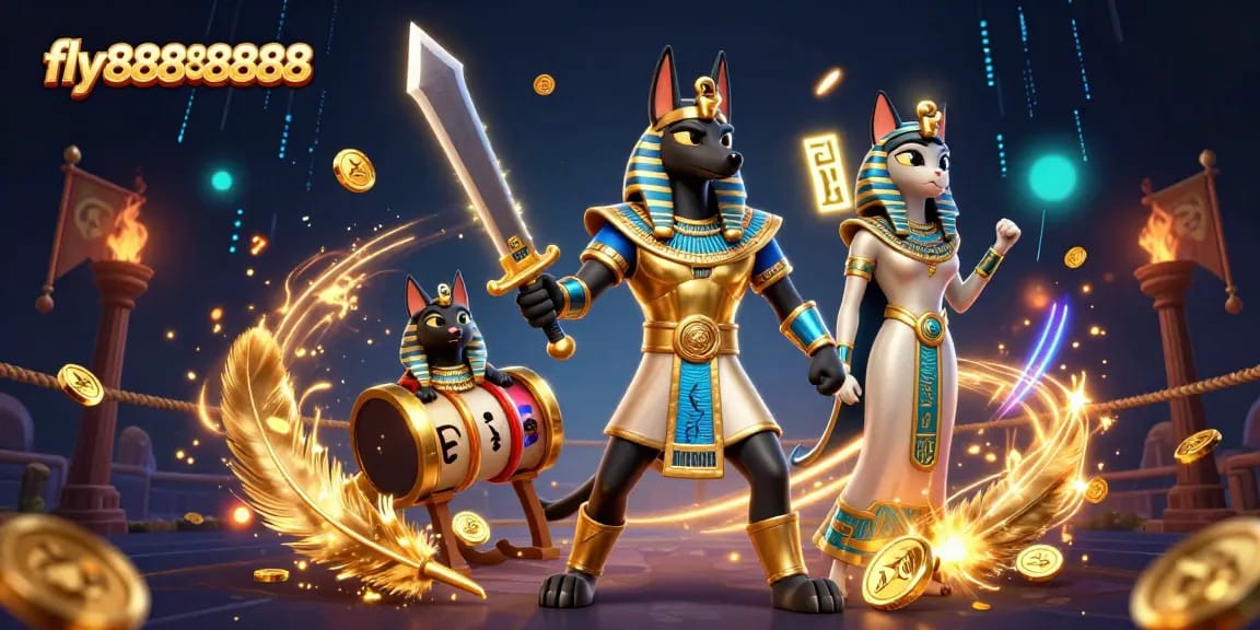 Engage in exciting gameplay at fly88888888 with vibrant characters and gold coins in a dynamic casino setting.
