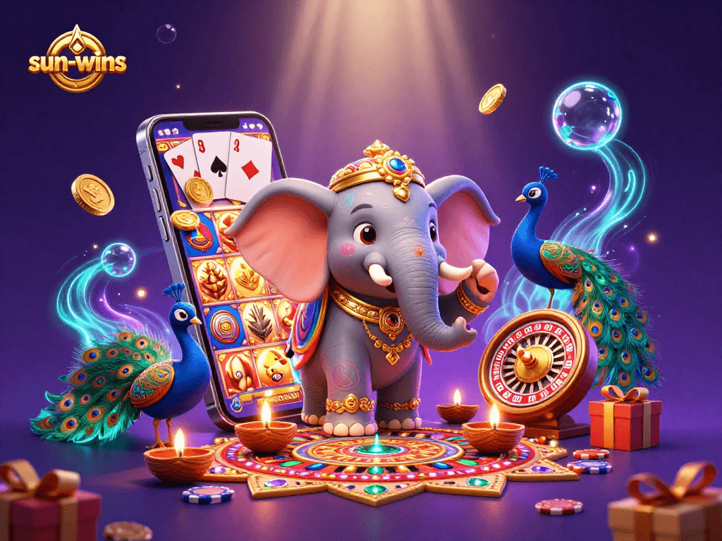 Experience the thrill of sun-wins with a captivating casino-themed illustration featuring vibrant characters and game elements.