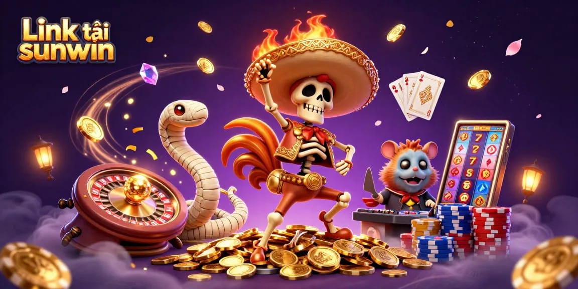 Experience the excitement with Link tải sunwin as a skeleton mariachi rooster celebrates on golden coins.