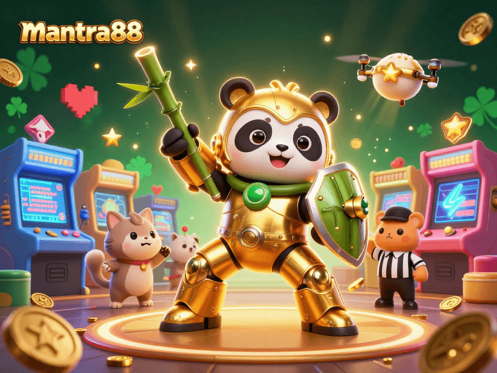 Experience thrilling gameplay at mantra88 with a golden panda pilot in a dynamic casino arena.