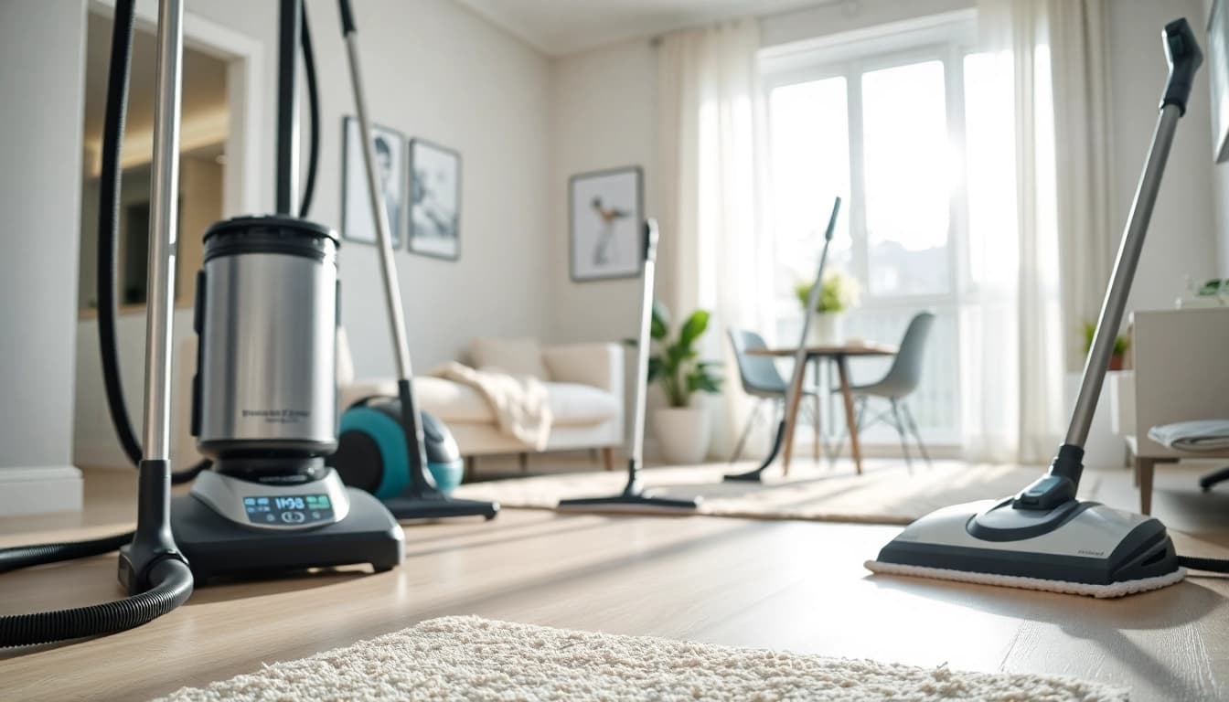 Professionals performing bond cleaning in a bright, spotless apartment.