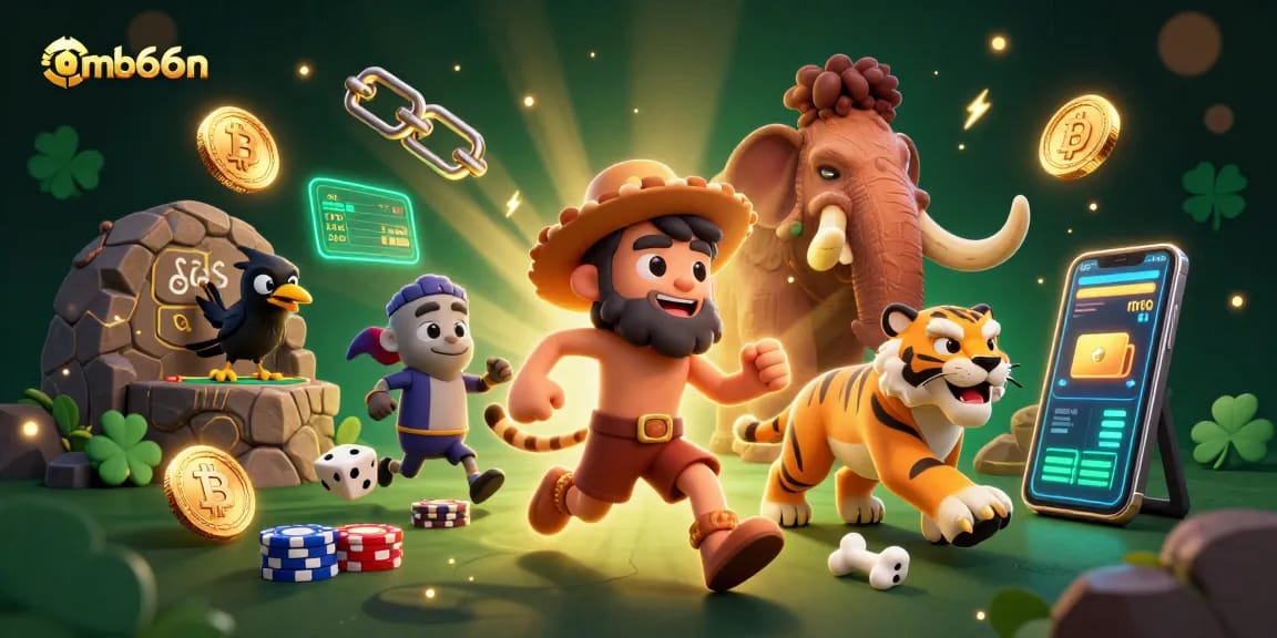 Engage with mb66an's thrilling 3D caveman casino, rich with neon crypto elements and exciting gameplay.