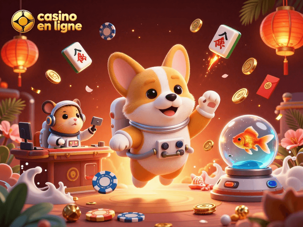 Profitez de l'expérience dynamique d'un casino en ligne avec un corgi astronaute et des pièces d'or flottantes.
