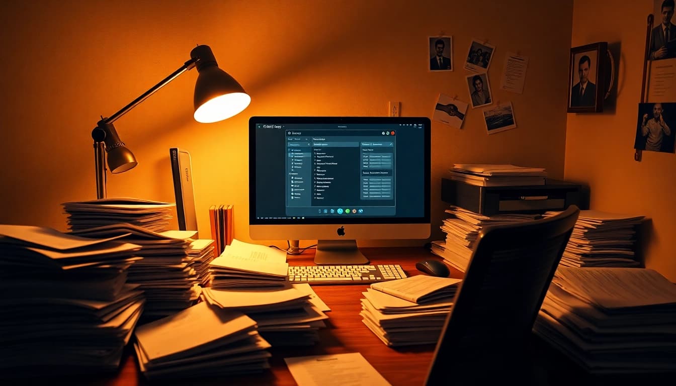 Investigate whose telephone number is this uk free through a detective's organized desk.