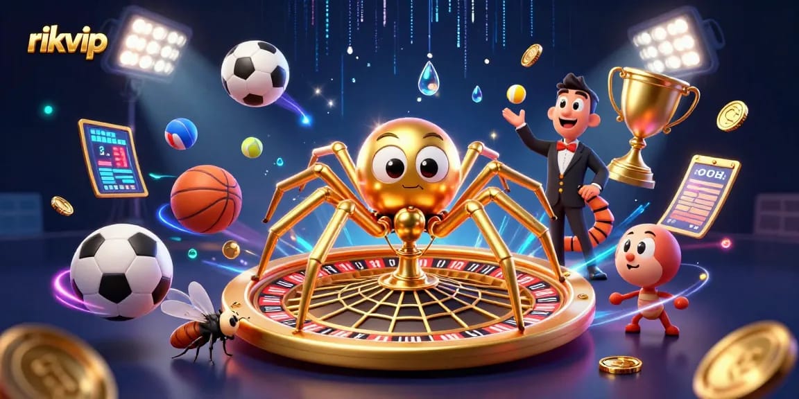 Engage with rikvip's thrilling bets as a golden spider spins a roulette web!