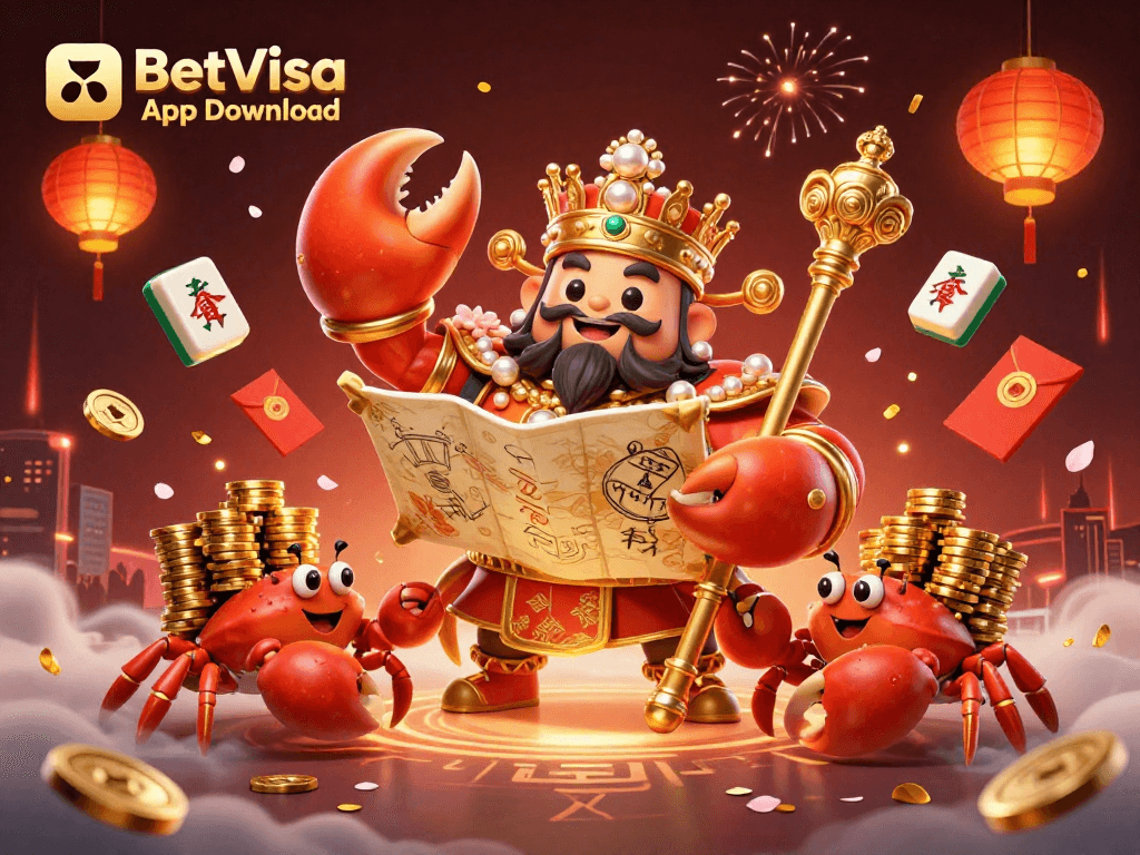 Engage in betting excitement with the BetVisa App Download, featuring a golden crab emperor and lively game elements.