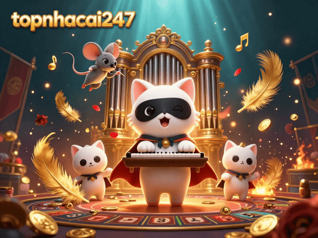Engage with topnhacai247's vibrant coin flip game artwork featuring rich details and dynamic casino elements.