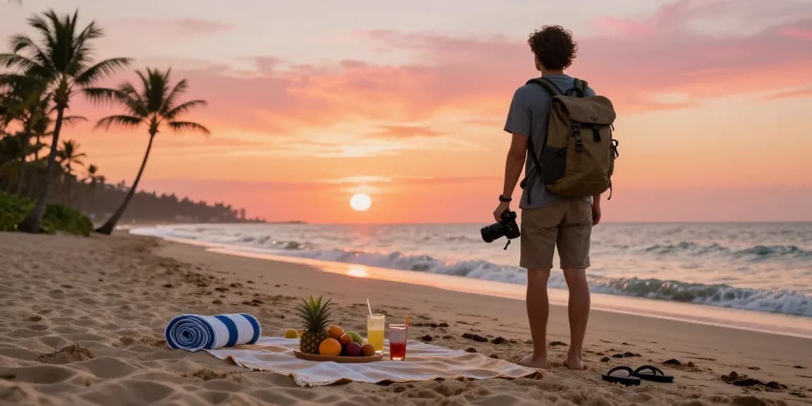Persona disfrutando del atardecer en la playa mientras explora etb pago.