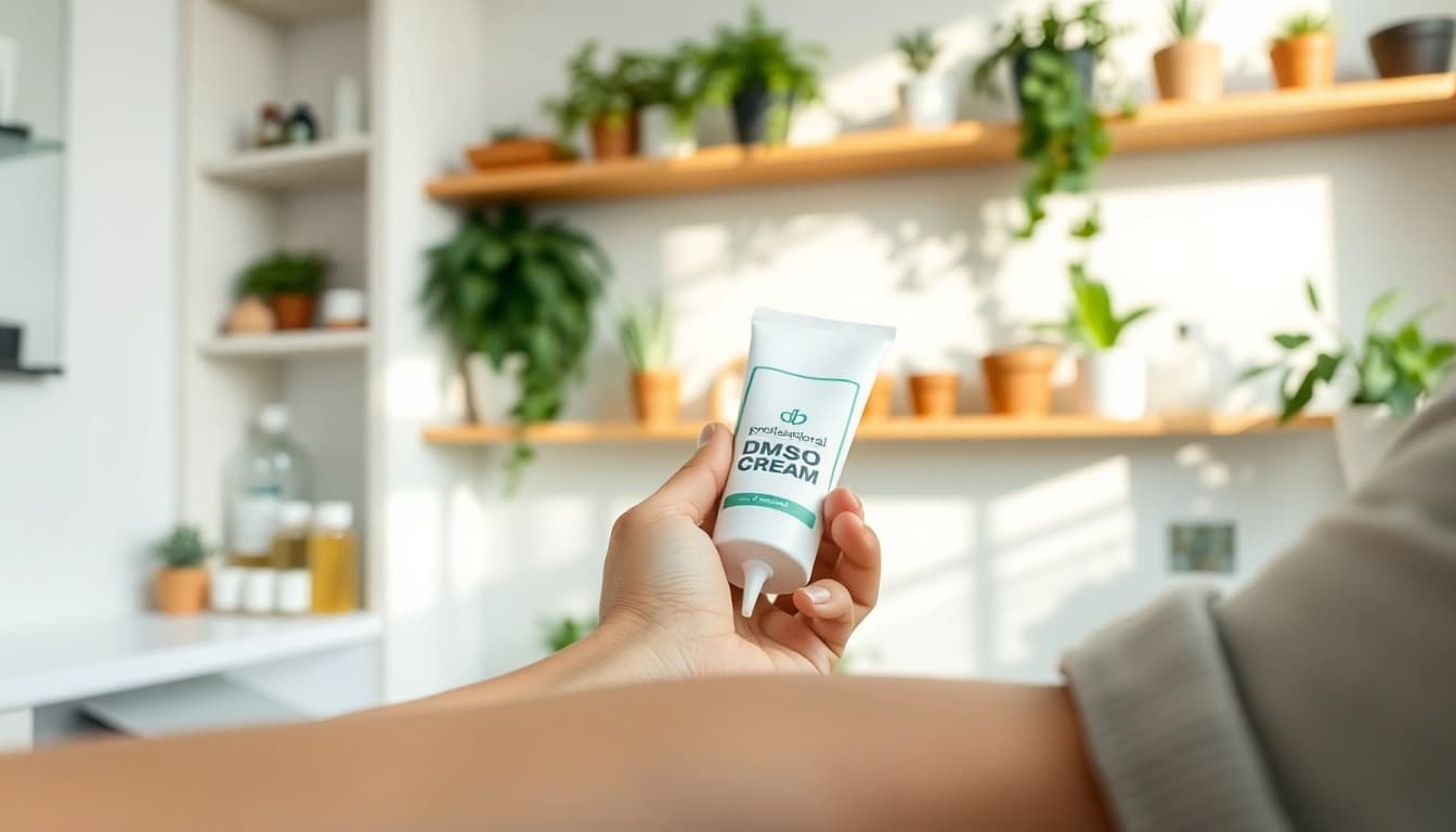Applying dmso cream on skin for therapeutic relief in a serene setting.