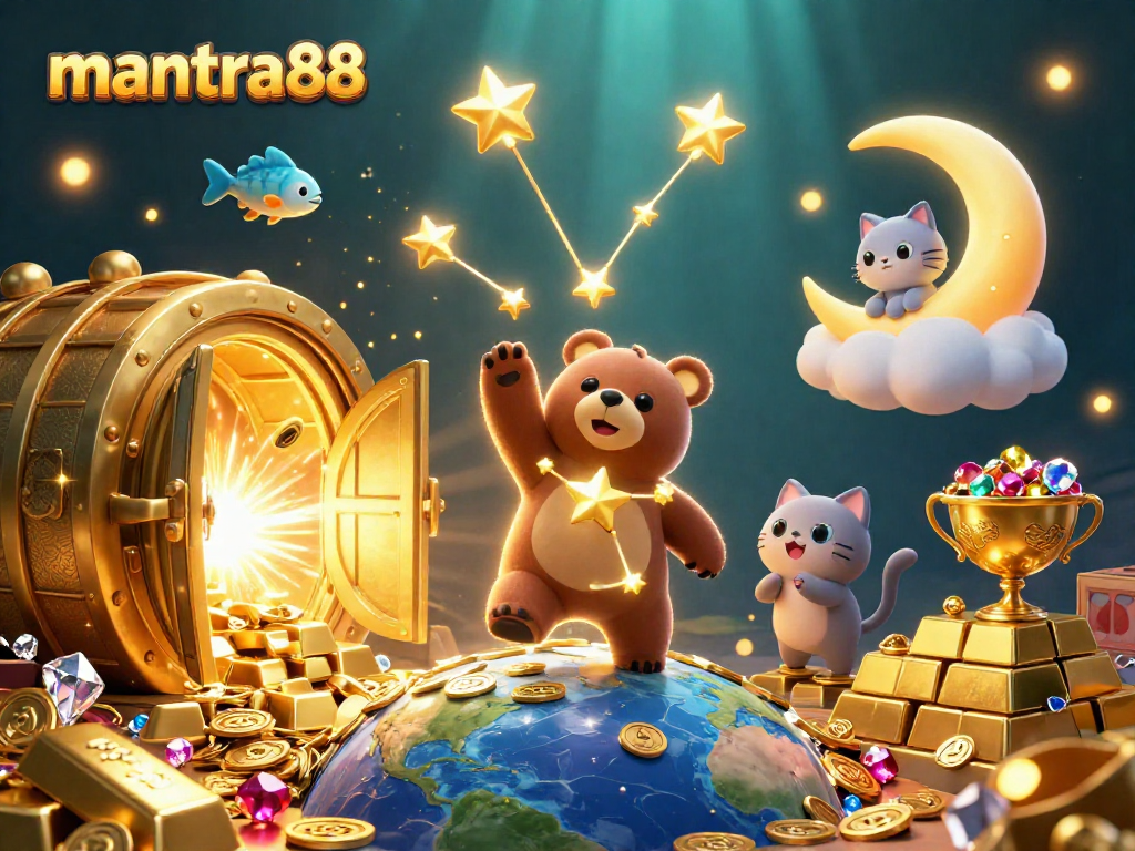 Players in mantra88 experience jackpots while surrounded by treasures and vibrant elements, creating excitement.