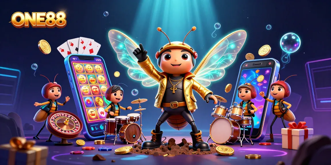 Experience the thrill of online gaming with ONE88's vibrant 3D casino scene featuring dynamic characters.