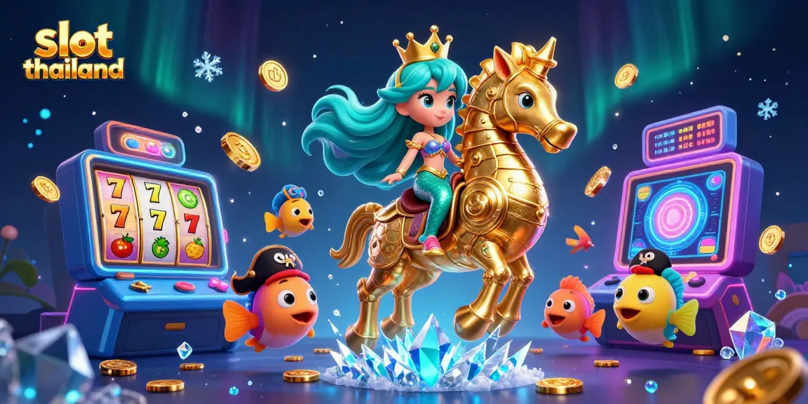 Engage with the vibrant slot thailand scene featuring a mermaid riding a seahorse amidst colorful game elements.