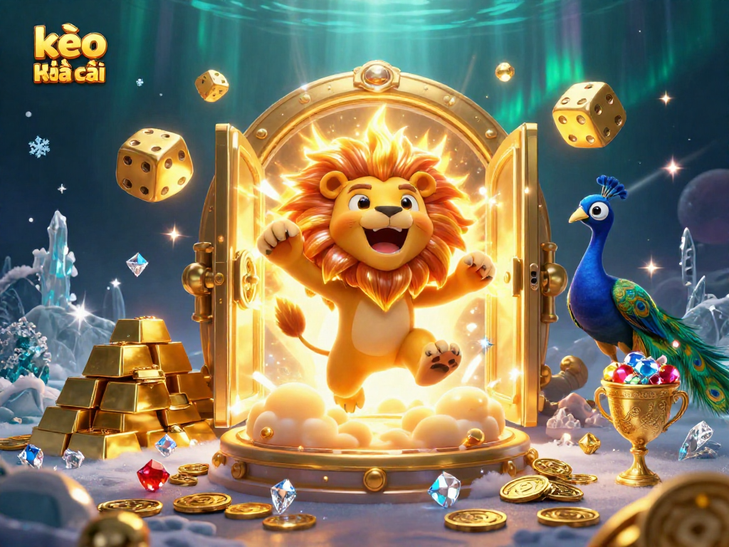 Engage in thrilling casino action with kèo nhà cái amidst golden treasures and vibrant characters.