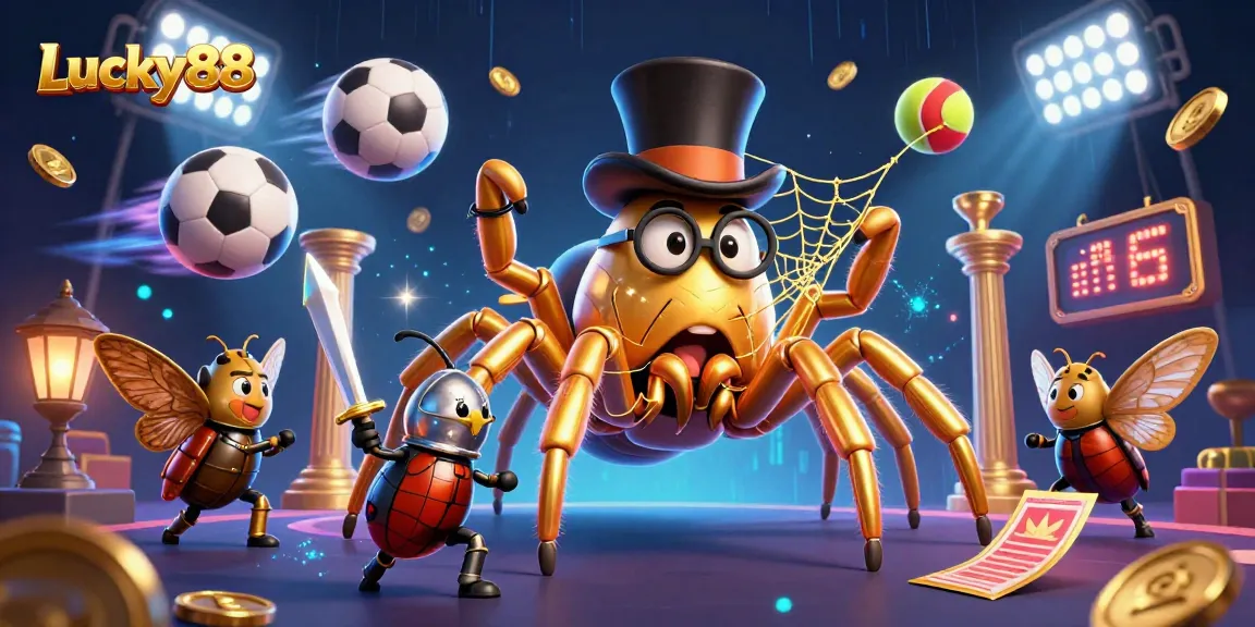 Engage in thrilling sports betting at Lucky88 with a giant tarantula and beetle knight.