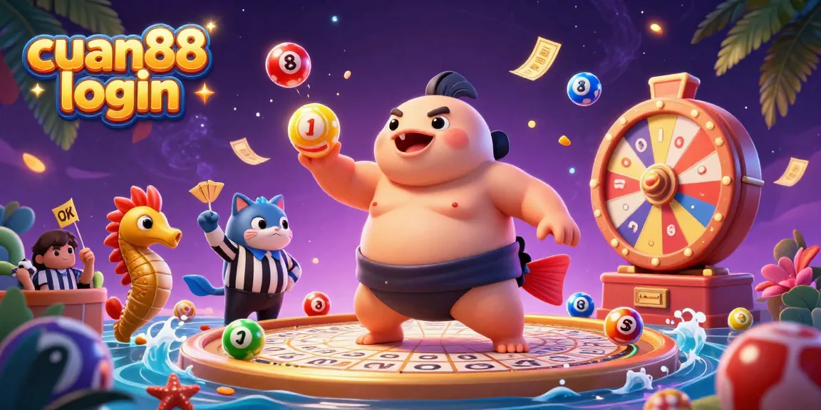 Engage with the vibrant cuan88 login illustration featuring dynamic casino elements and lively characters.