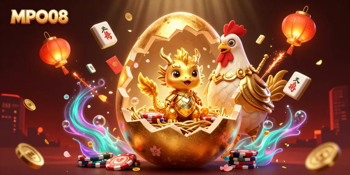 MPO08 showcases a captivating 3D scene of a golden dragon on poker chips, celebrating winning strategies in online gaming.