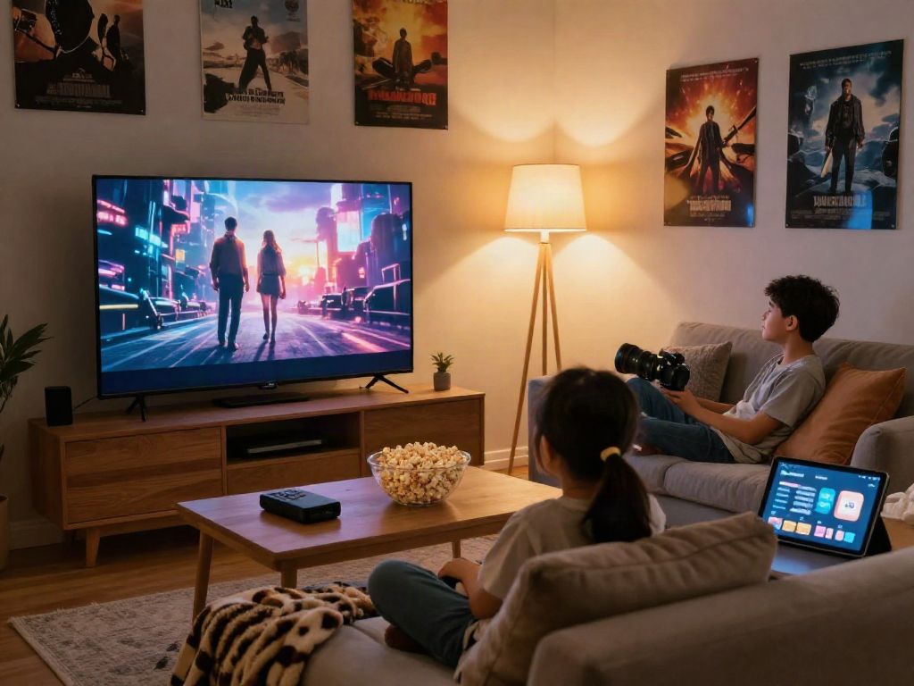 Enjoy watching movies with Moviebox apk in a cozy living room setting.