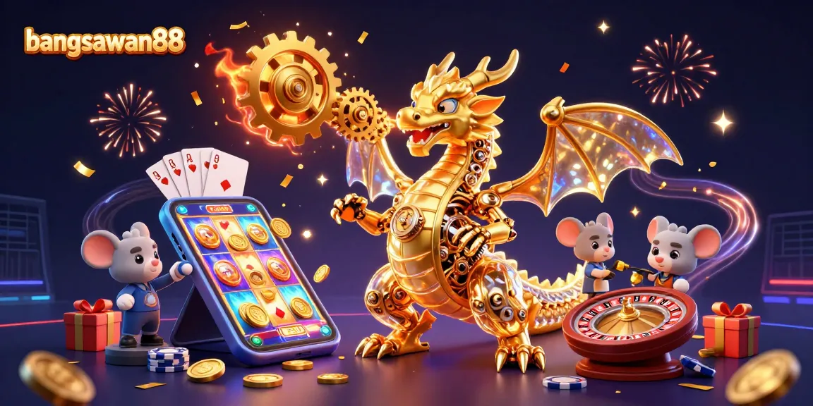 Engage in thrilling gameplay with bangsawan88, featuring a golden dragon and dynamic casino elements.