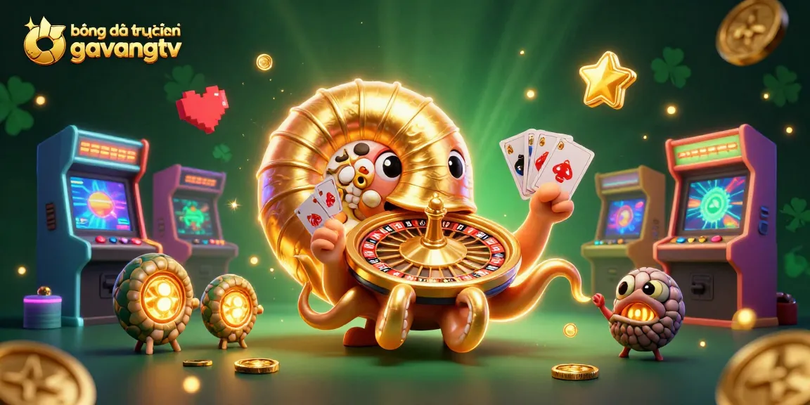 bóng đá trực tuyến gavangtv showcases vibrant 3D casino elements in an engaging illustration filled with action.