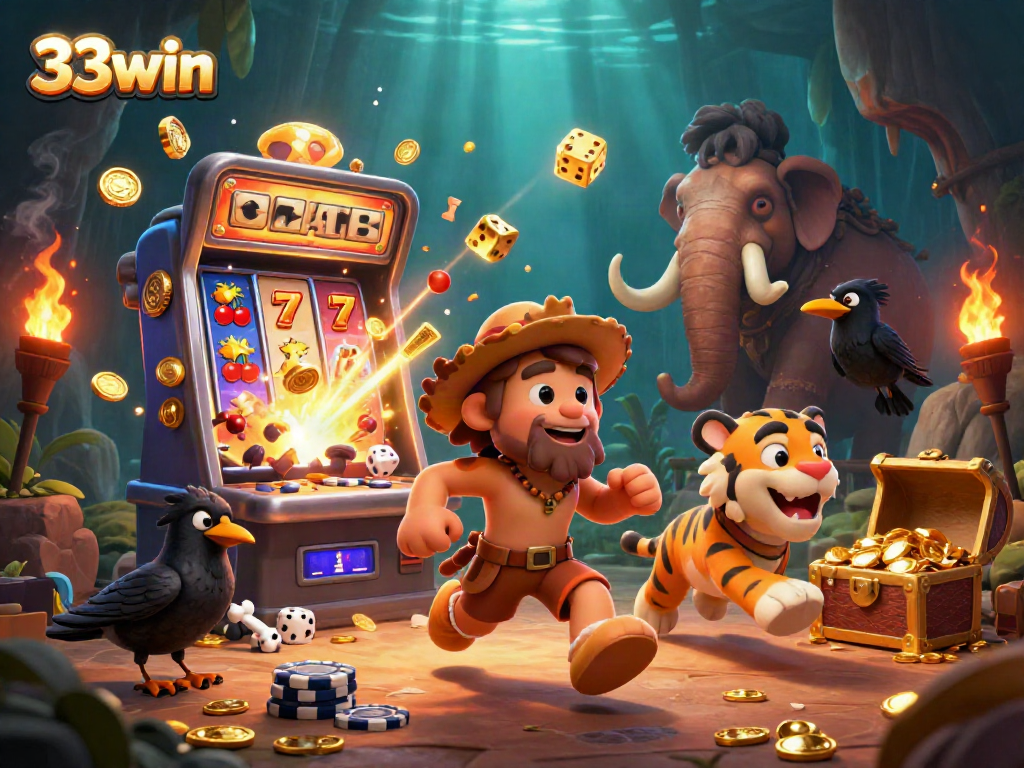 Experience the excitement of 33win with immersive 3D caveman casino action!
