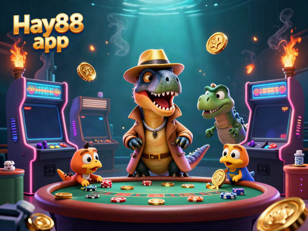 Experience the excitement of betting with Hay88 app in this vibrant 3D illustration of casino action.