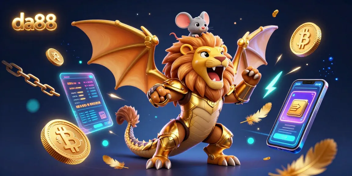 Experience thrilling action at da88 with a dynamic 3D illustration showcasing casino success and crypto excitement.