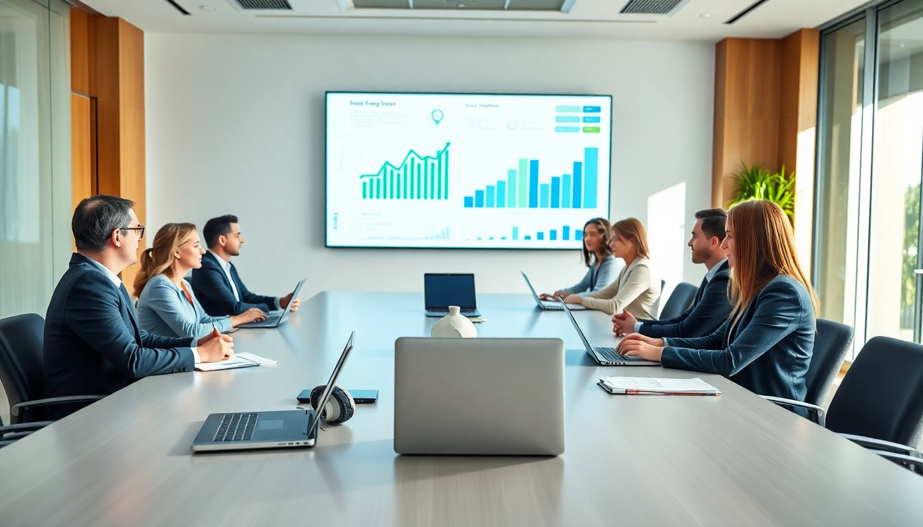 Engaged professionals discussing british gas business gas solutions in a modern boardroom.