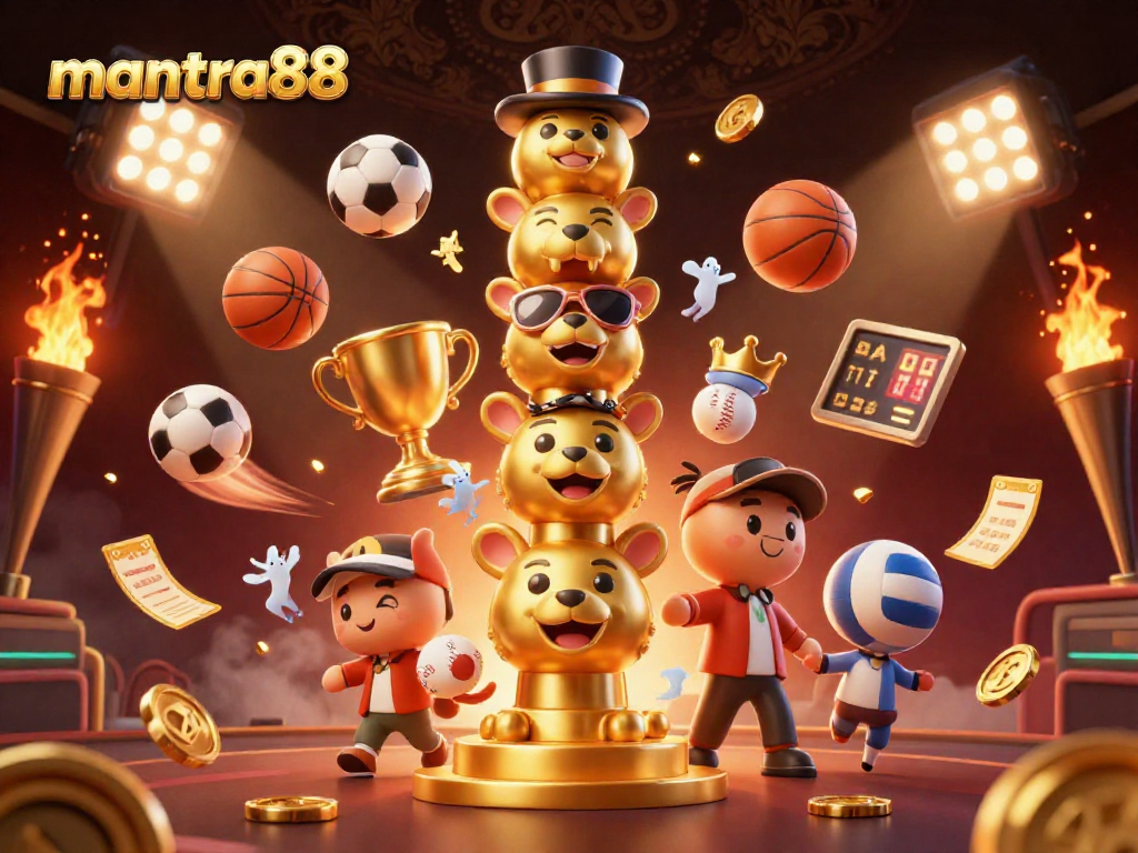 Experience thrilling gameplay with mantra88, where vibrant sports balls and golden elements collide.
