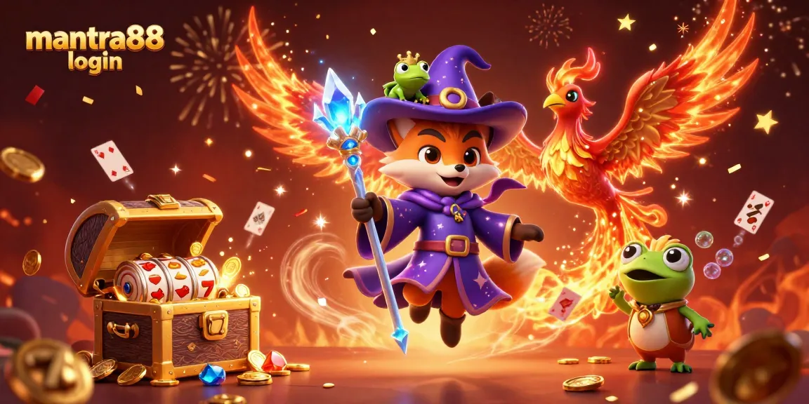 Join the excitement of mantra88 login with a mystical wizard, golden treasures, and captivating casino atmosphere.