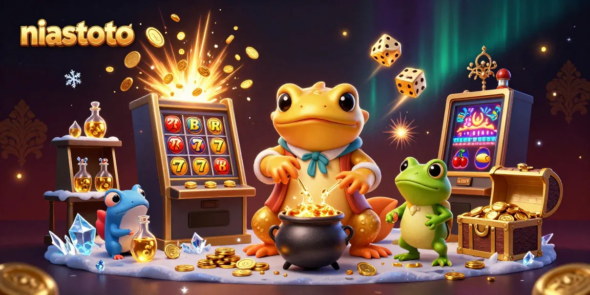 NIASTOTO's vivid illustration showcases a golden salamander and frog alchemist, igniting a creative jackpot experience.