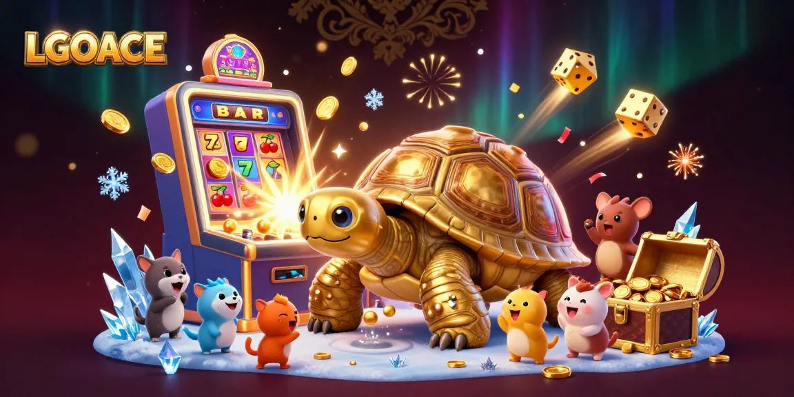 Experience LGOACE at the lively casino scene featuring a golden tortoise pinball machine.