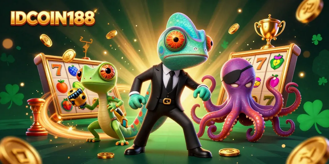Experience the thrill of IDCOIN188 with dynamic slot games and colorful casino elements featuring vibrant characters.