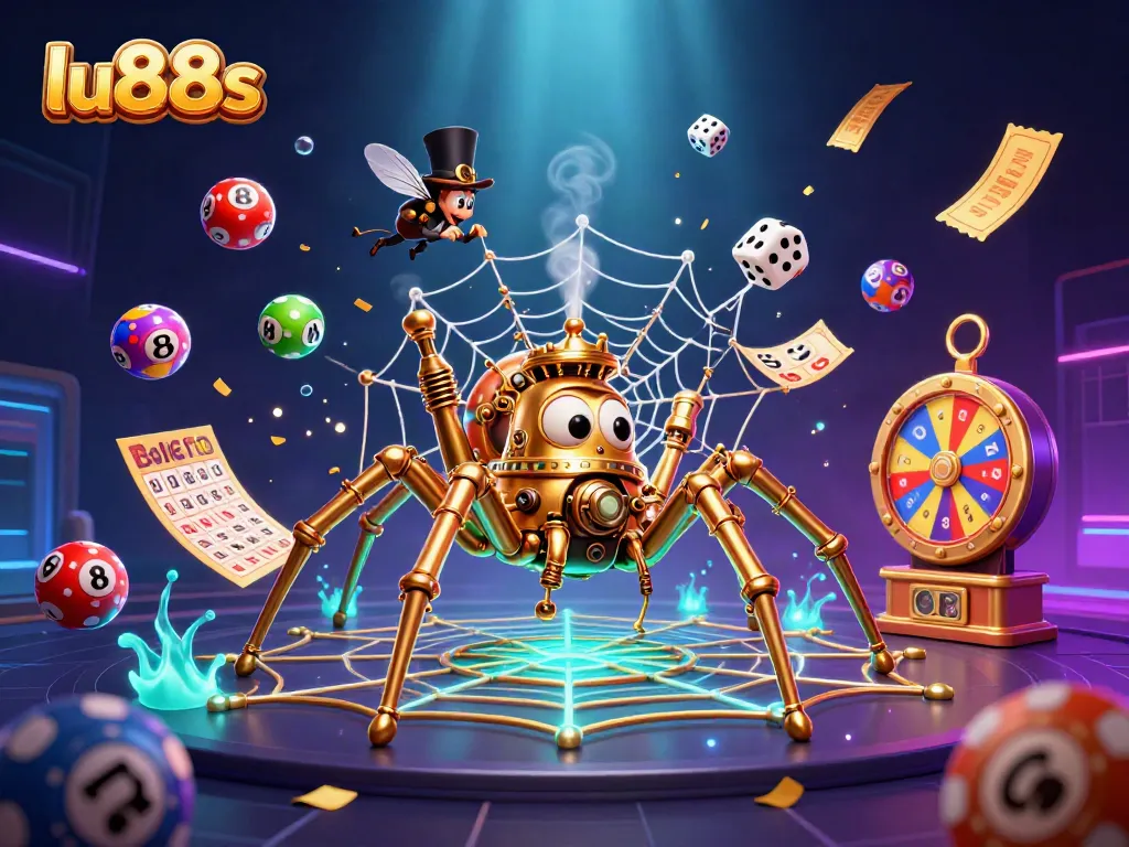 Experience exciting gameplay at lu88s with a golden steampunk spider and dynamic lottery elements.