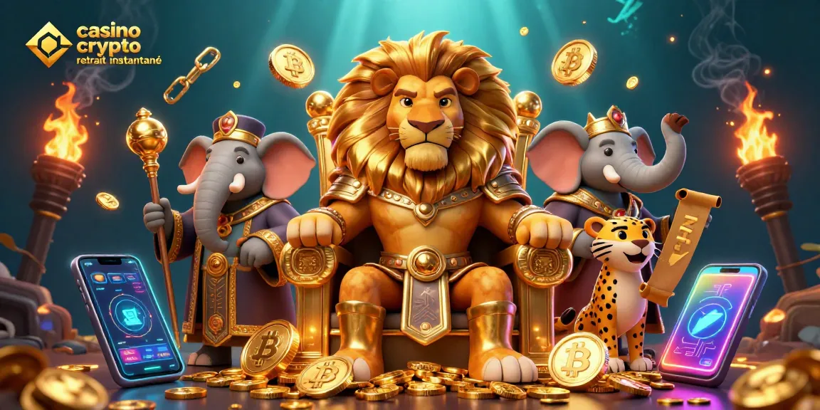 Découvrez l'ambiance dynamique des casinos avec un lion roi et des cryptomonnaies dans un univers coloré, casino crypto retrait instantané.