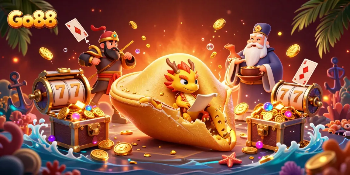 Engage with Go88's dynamic casino experience featuring a colorful 3D scene of characters and gaming elements.
