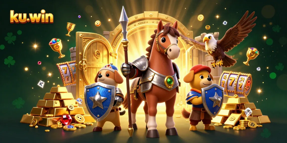 ku-win showcases a captivating medieval scene with knights and treasure in a vibrant casino context.
