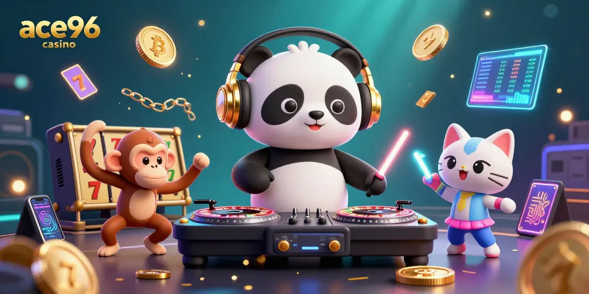 Experience thrilling gaming at ace96 casino with vibrant characters in a lively, action-packed illustration.