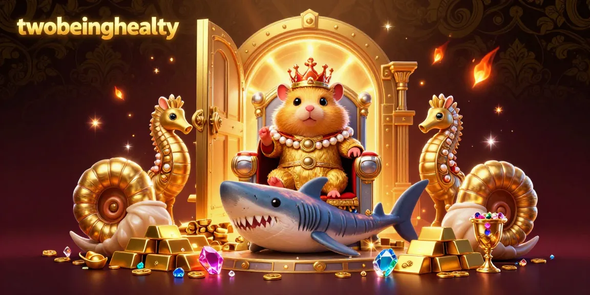 Engage in thrilling slots with twobeinghealty, featuring a golden hamster king amidst treasure and excitement.