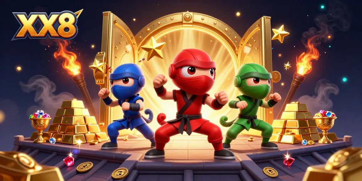 Engage in dynamic gaming with XX8 as ninja chameleons unleash their synchronized martial arts in an exciting casino scene.