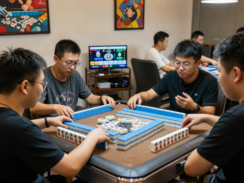 Competitive Mahjong game session showcasing MAHJONGJP88 players in action with colorful tiles and digital scoreboard.