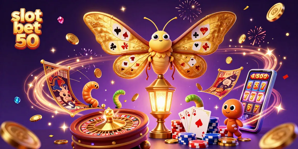 Experience the excitement of slot bet 50 with golden coins and vibrant casino scenes.