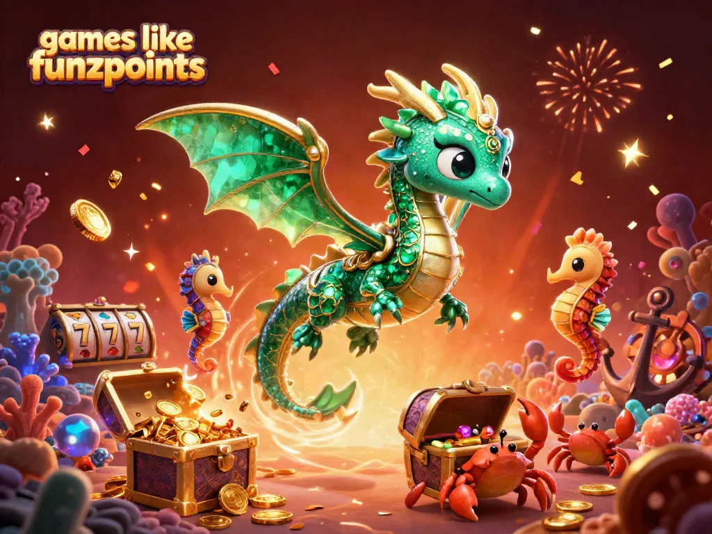 Play games like funzpoints with vibrant visuals of dragon and treasures in a thrilling casino theme.