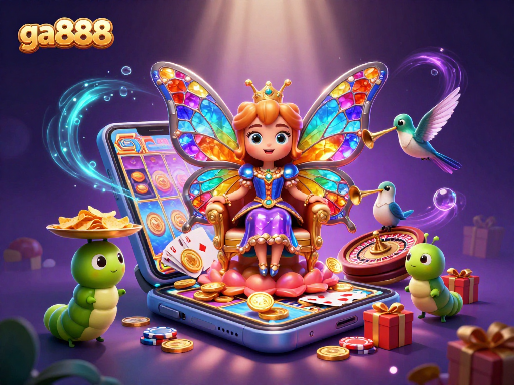 Play ga888 slots with vibrant characters in an enchanting 3D scene full of rewards.