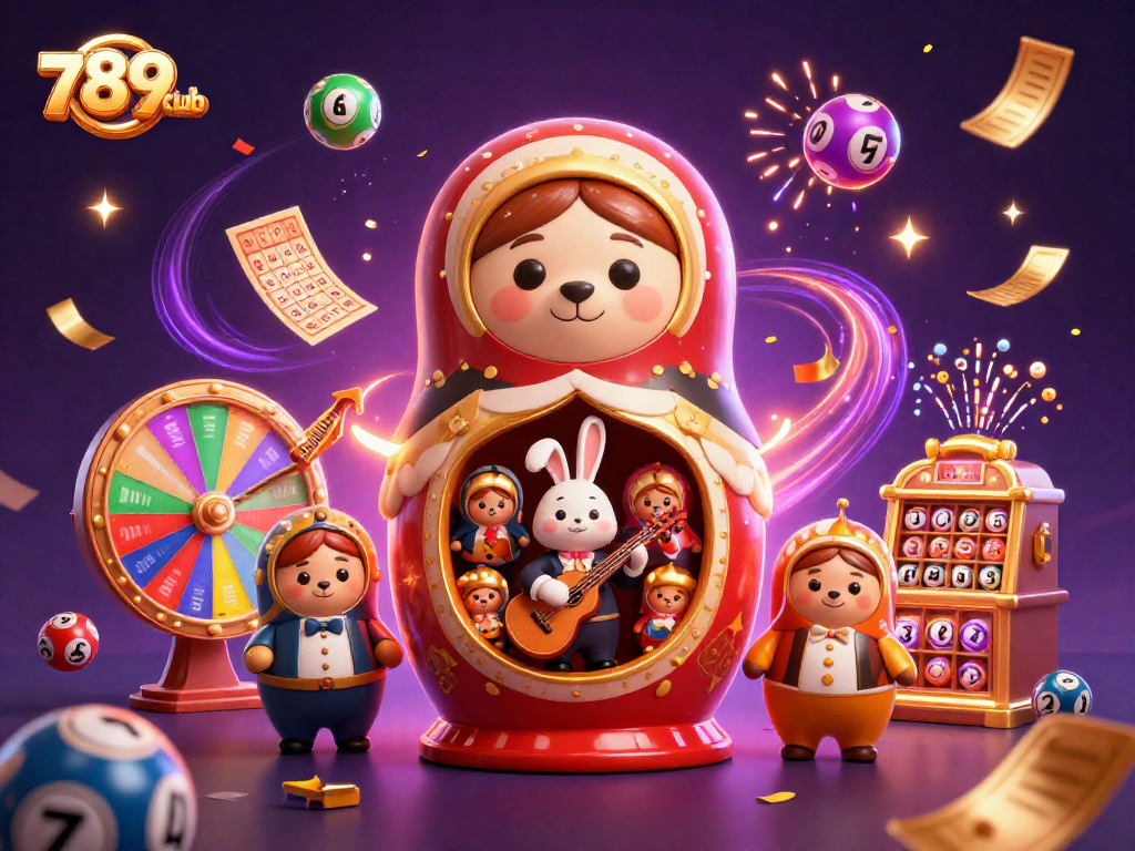Engage in winning strategies at 789club with vibrant lottery elements and casino-themed characters.